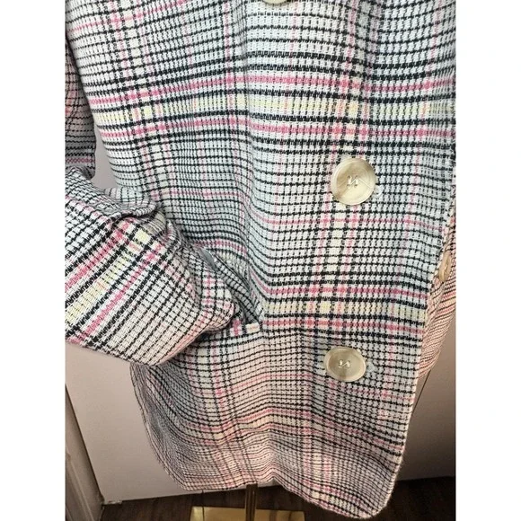 1. State Ruched Sleeve Plaid Blazer Jacket Med Preppy Double Breasted Open Front - Picture 6 of 10